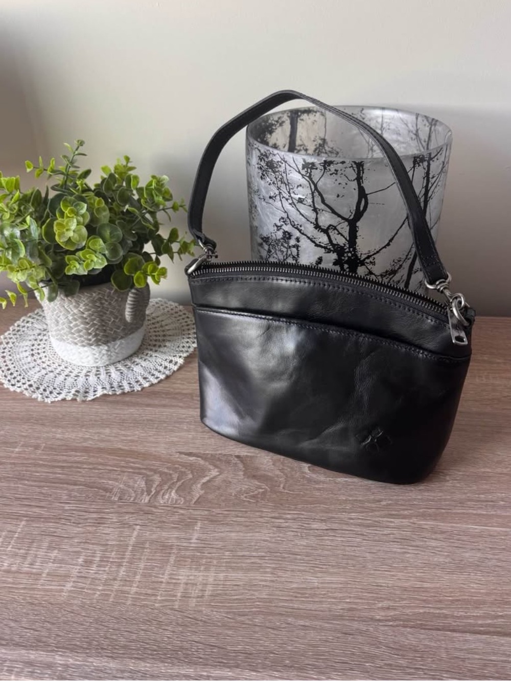 Patricia Nash Black Vintage Distressed Leather Shoulder Bag